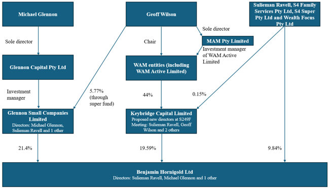 A diagram showing the shareholdings in Benjamin Hornigold Ltd as at date of the application.